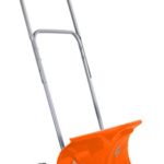 Ivation Heavy Duty Rolling Snow Pusher/Shovel 26″ Wide with 6″ Pivot Wheels & Adjustable Handle, Bright Orange