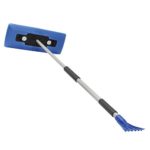 Snow Joe SJBLZD-LED 4-In-1 Telescoping Snow Broom + Ice Scraper | 18-Inch Foam Head | Headlights (Blue)