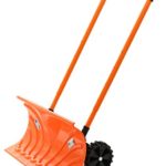 Snow Plow Shovel Pusher with Wheels – Snow Removal Tools for Driveway as a Heavy Duty Wheeled Rolling Snow Pusher to Clear the Snow on Driveway Sidewalk or Slippery Roads Effortlessly