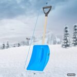 Superio Small Snow Shovel for Car Portable Snow Shovel for Driveway Snow Removal Compact Scooper Shovel Snow Pusher for Stairs 9″ Heavy Duty Plastic Blade with Wood Handle 34″ (Blue)