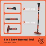 VOLTASK 41.5-Inch Snow Brush and Snow Shovel with Squeegee, Extendable Aluminum Handle, Pivoting Brush Head, Ergonomic Foam Grip, 3 in 1 Snow Removal Tool for Car, Truck, SUV