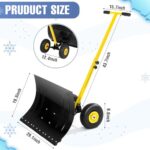 Snow Shovel with Wheels,29.1″ W x 19.3″ H Heavy Duty Snow Pusher for Driveway,Ergonomic Snow Pusher Shovel with Snow Removal Adjustable Angle & Height Handle for Driveway, Pavement