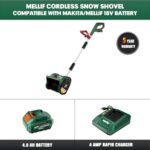 Cordless Snow Shovel Compatible with Makita and Mellif 18V Battery, 12” Brushless Snow Blower Electric Snow Thrower, Adjustable Front Handle & Deflector (w/ 4.0 Ah Battery & 4.0 Quick Charger)