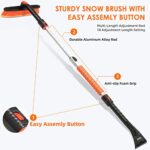 AstroAI 47.2″ Ice Scraper and Extendable Snow Brush for Car Windshield with Foam Grip and 360° Pivoting Brush Head for Christmas Car Auto Truck SUV(Orange)