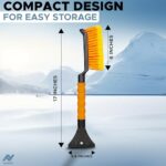 Autovir 17″ Snow Brush & Ice Scraper for Car Windshield | Heavy-Duty Snow Removal Tool | Small Snow Brush with Ergonomic Foam Grip | Essential Car Winter Accessory | Efficient Snow Clearing Brush