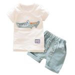 Toddler Kid Baby Boy Outfits Lovely Cute Cartoon Print T-shirt Tops+Shorts Pants Set (Light Blue, 1T)