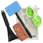 Auto Car Windshield Cleaner Auto Glass Wiper, Come with Cleaner Snow Shovel Washable Microfiber Bonnets Paper Microfiber Cloth 100 ML Spray Bottle Canvas Storage Bag Set of 7 Black Small Size