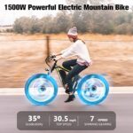 1500W Electric Bike for Adults, 26″ Fat Tire Electric Mountain Bicycle, 48V 22.4Ah Removable Li-Ion Battery, Max 30.5Mph E-Bike Snow Beach,Electric Bicycle with Shimano 7 Speed Suspension Fork