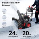 AMERISUN Gas Snow Blower, 24-Inch Self-Propelled Snow Blower Powered by 7HP OHV 212cc Engine, Electric Start, 13-Inch Snow Tires with LED Lights