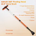 AstroAI 62.4″ Ice Scraper with Snow Brush, Extendable Snow Brush for Leaves Removal,Detachable,Soft Bristle Head,Durable Aluminum Body,Car or SUV Window & Windshield Tool(Orange)