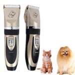 SNOW Dogs’ and Cats’ Low Noise Rechargeable Cordless Pet Electric Clippers Grooming Trimming Kit Set (Luxury gold)