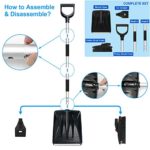 3-in-1 Snow Shovel Kit, Snow Shovel + Snow Rotary Brush + Ice Scraper, with Extendable Handle and Durable Aluminum Edge Blade, Portable Detachable Emergency Snow Removal Set for Car, Camping, Backyard